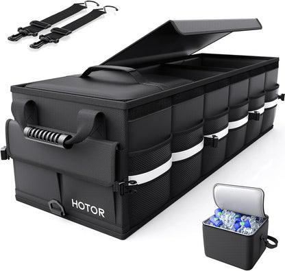 HOTOR Car Trunk Organizer - Trunk Organizer for SUV with Removable Cooler Bag, Foldable Cover, 3 Compartment Car Storage Essential Car Accessories for Truck, Van & Sedan, Black, 33.1" x 12.6" x 11.0"