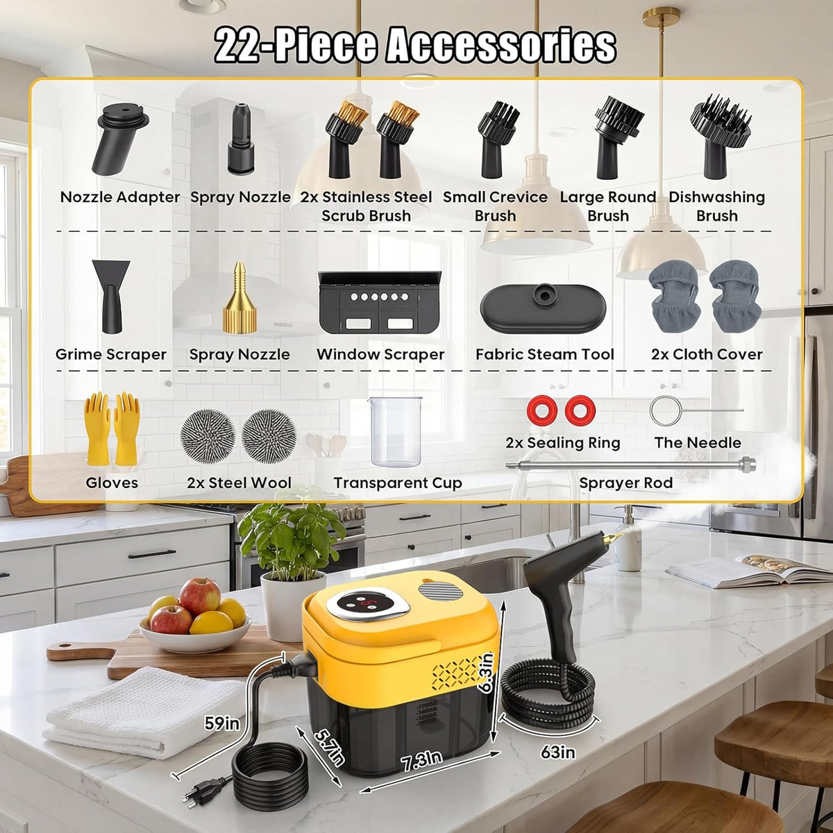 DXD Handheld Steam Cleaner,New Generation 2500W High Pressure Steam Cleaner for Home,1700ML Large Tank Portable Steamer for Cleaning,10s Rapid Heating,21pcs Accessories,for Car,Home Grease Detailing