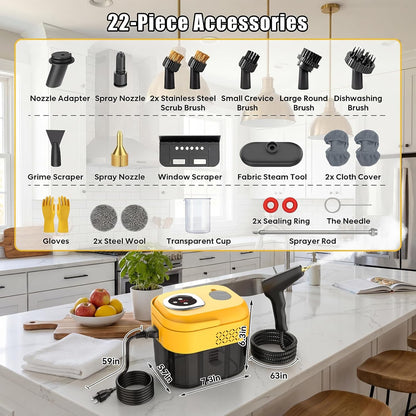 DXD Handheld Steam Cleaner,New Generation 2500W High Pressure Steam Cleaner for Home,1700ML Large Tank Portable Steamer for Cleaning,10s Rapid Heating,21pcs Accessories,for Car,Home Grease Detailing
