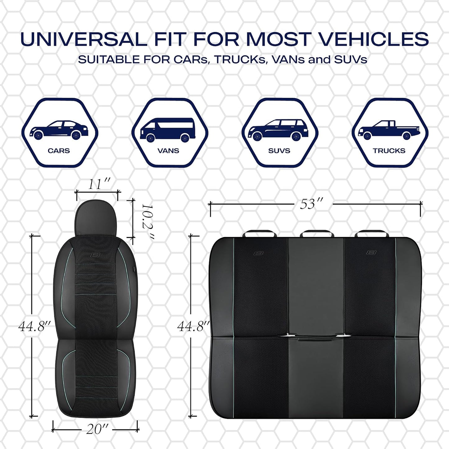 Skechers Air-Cooled Memory Foam Seat Covers,Mesh Thick Car Seat Covers,Piping Leather Car Seat Covers Front Seats,Airbag Compatible,Automotive Comfort Universal FitMost Cars,Vans,Truck,SUV,Black