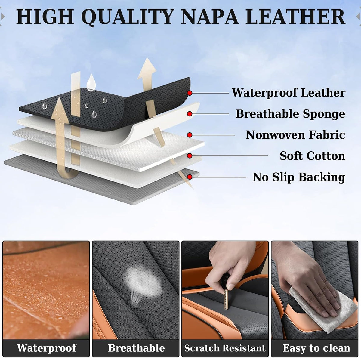 Coverado Seat Covers Full Set, Black Seat Covers for Cars 5 Seats, Car Seat Protector, Waterproof Nappa Leather Car Seat Cushion, Front and Rear Car Seat Cover Fit for Most Sedans SUV Pick-up Truck - Colors A