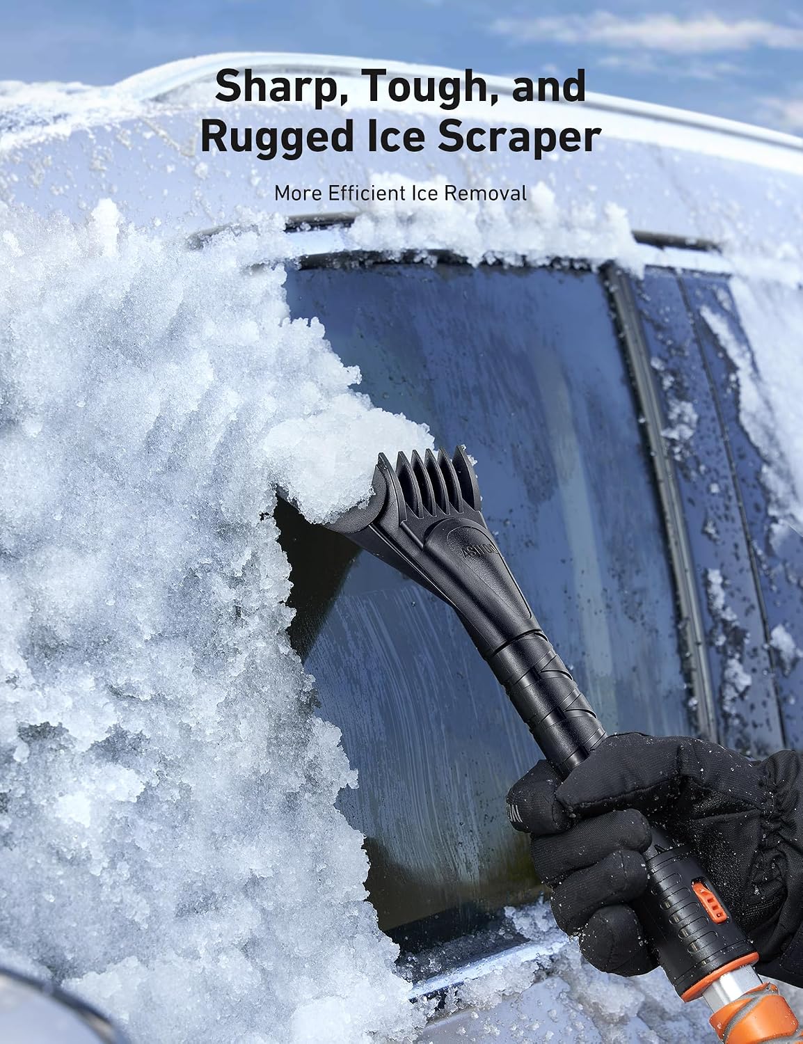 AstroAI 47.2" Ice Scrapers for Car Windshield and Extendable Snow Brush with Foam Grip and 360° Pivoting Brush Head for Auto Car Truck and SUV(Orange)
