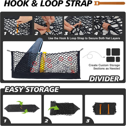 Muslogy Truck Bed Cargo Net Trunk Netting Compatible with 2023-2025 2026 Honda CR-V Accessories, Pickup Cargo Organizer SUV Sedan Storage Net w/Heavy Duty Carabiners - Colors A