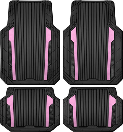 CAR PASS Heavy Duty Rubber Car Mats Metallic, Aluminum Film All Weather Floor Mats Waterproof Universal Trim to Fit Automotive SUV Sedan Van 4 Piece Anodized Deep Dish Two-Tone Sporty Black Red Chrome