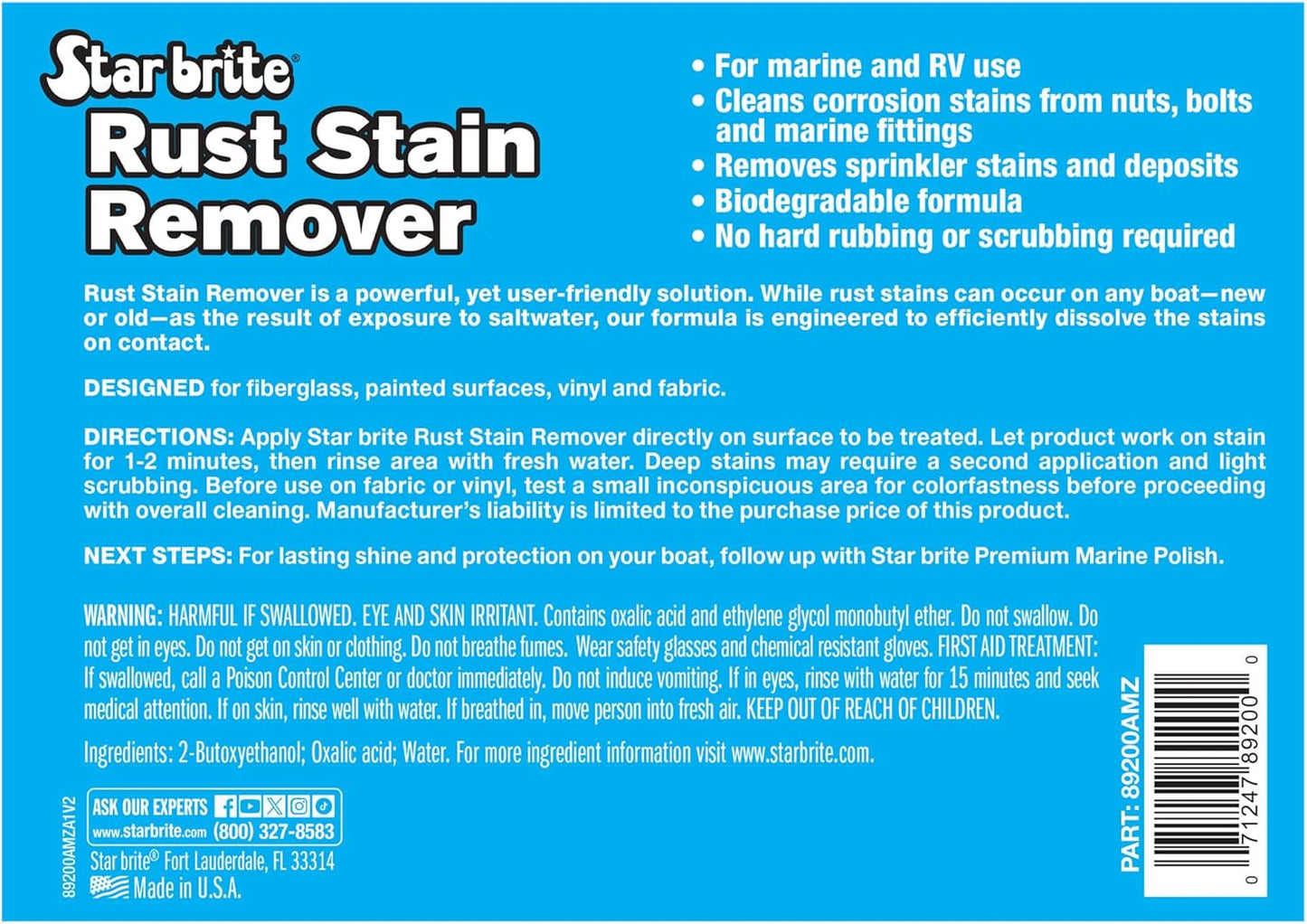 STAR BRITE Rust Stain Remover Spray - Instantly Dissolve Corrosion Stains on Fiberglass, Vinyl, Fabric, Metal & Painted Surfaces - Also Removes Sprinkler Stains - 22 Ounces (089222SS)
