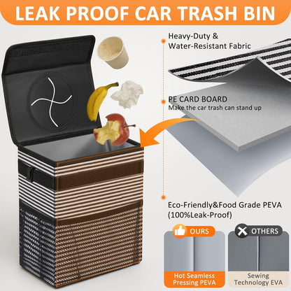 Vankor Car Trash Can Bin with Lid Hanging for Back Seat, Car Accessories for Women Men Leak Proof Automotive Garbage Cans Leakproof Vehicle Trash Can for Truck SUV Black