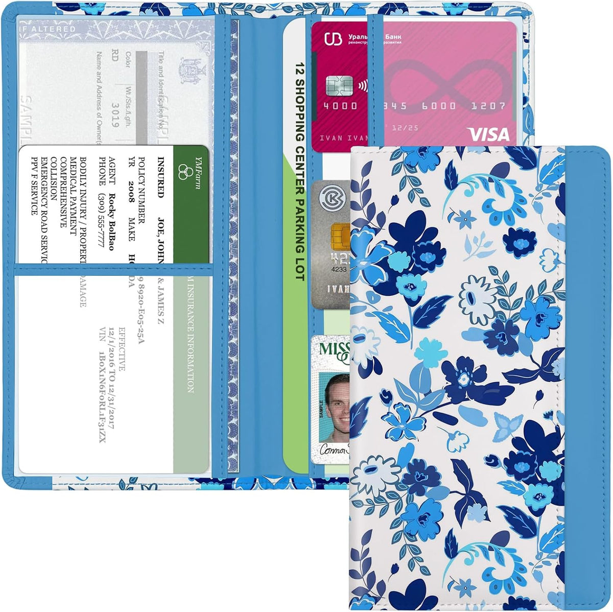 Car Registration and Insurance Holder, with Magnetic Closure for License, Cards and Documents, All Vehicle Needs and Car Accessories (Leopard-Black)