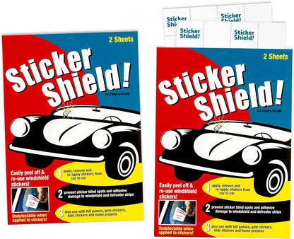 STICKER SHIELD - Windshield Sticker Applicator for Easy Application, Removal and Re-Application from Car to Car - 4 inch x 6 inch Sheets (Pack of 2 Sheets)