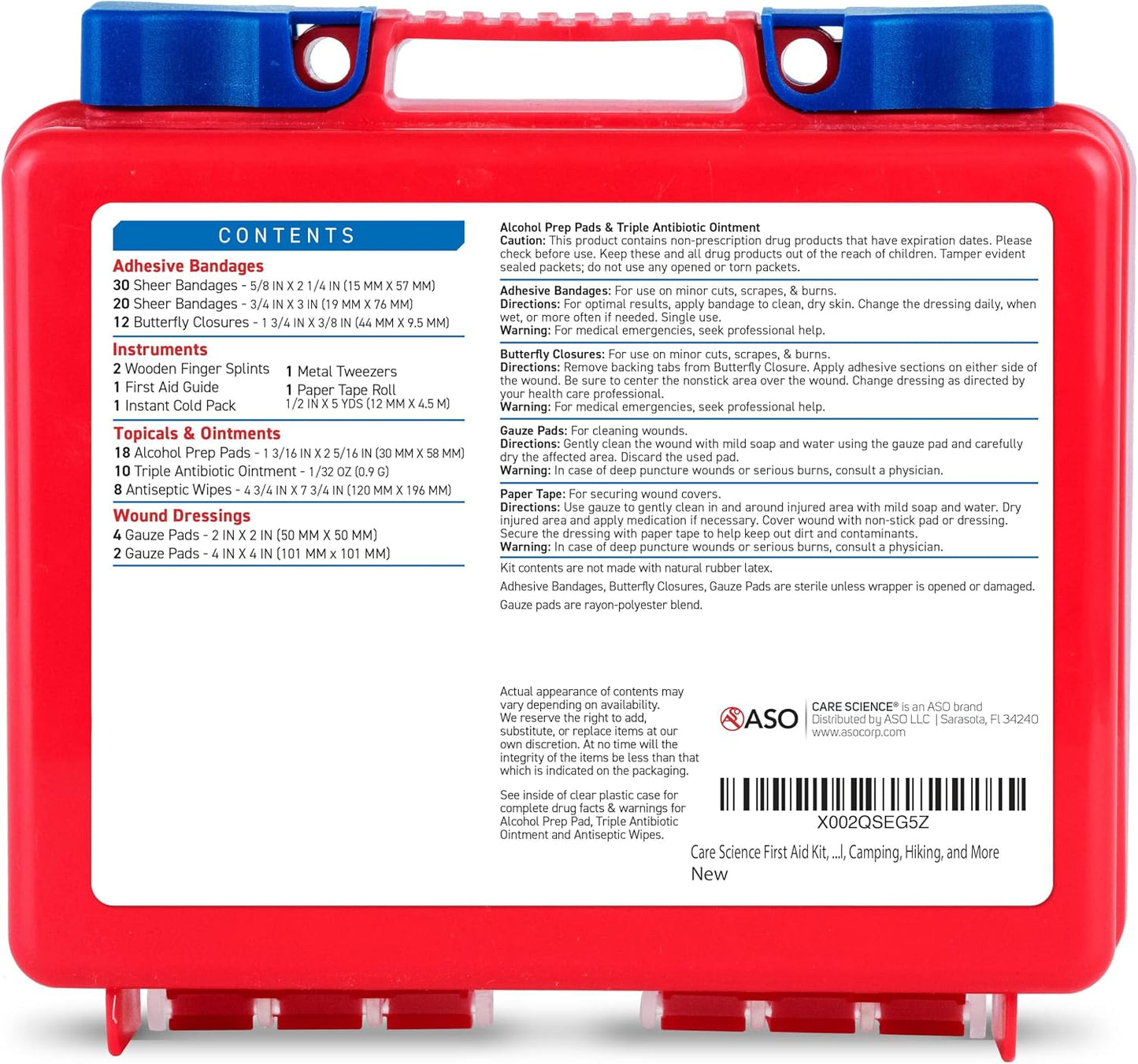 Care Science First Aid Kit, 110 Pieces | Professional Use for Travel, Work, School, Home, Car, Emergency, Survival, Camping, Hiking, and More