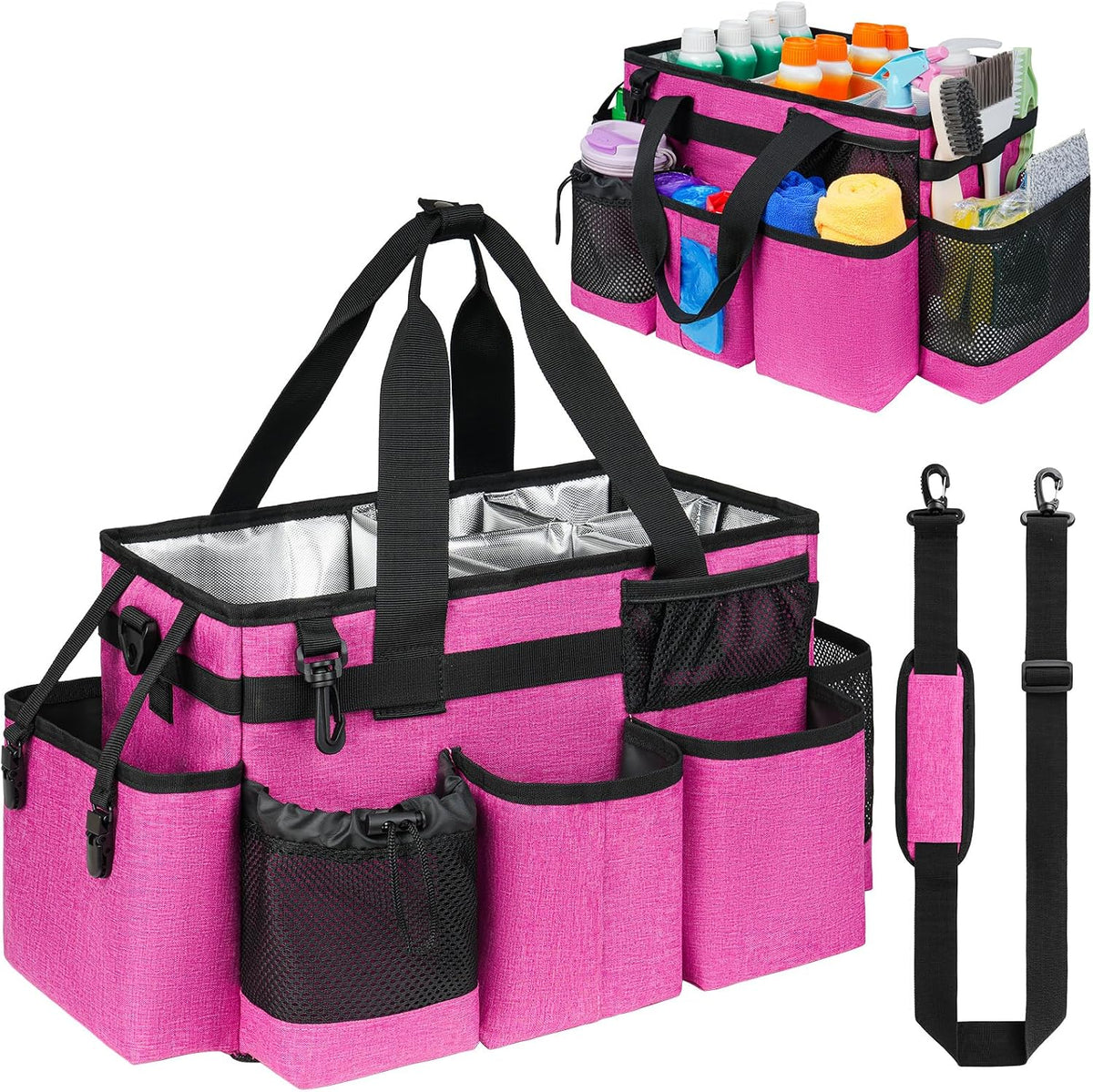 Cleaning Caddy Bag, Cleaning Supplies Organizer for Housekeepers, Housekeeping Caddy with Handle and Detachable Padded Cushion, Black