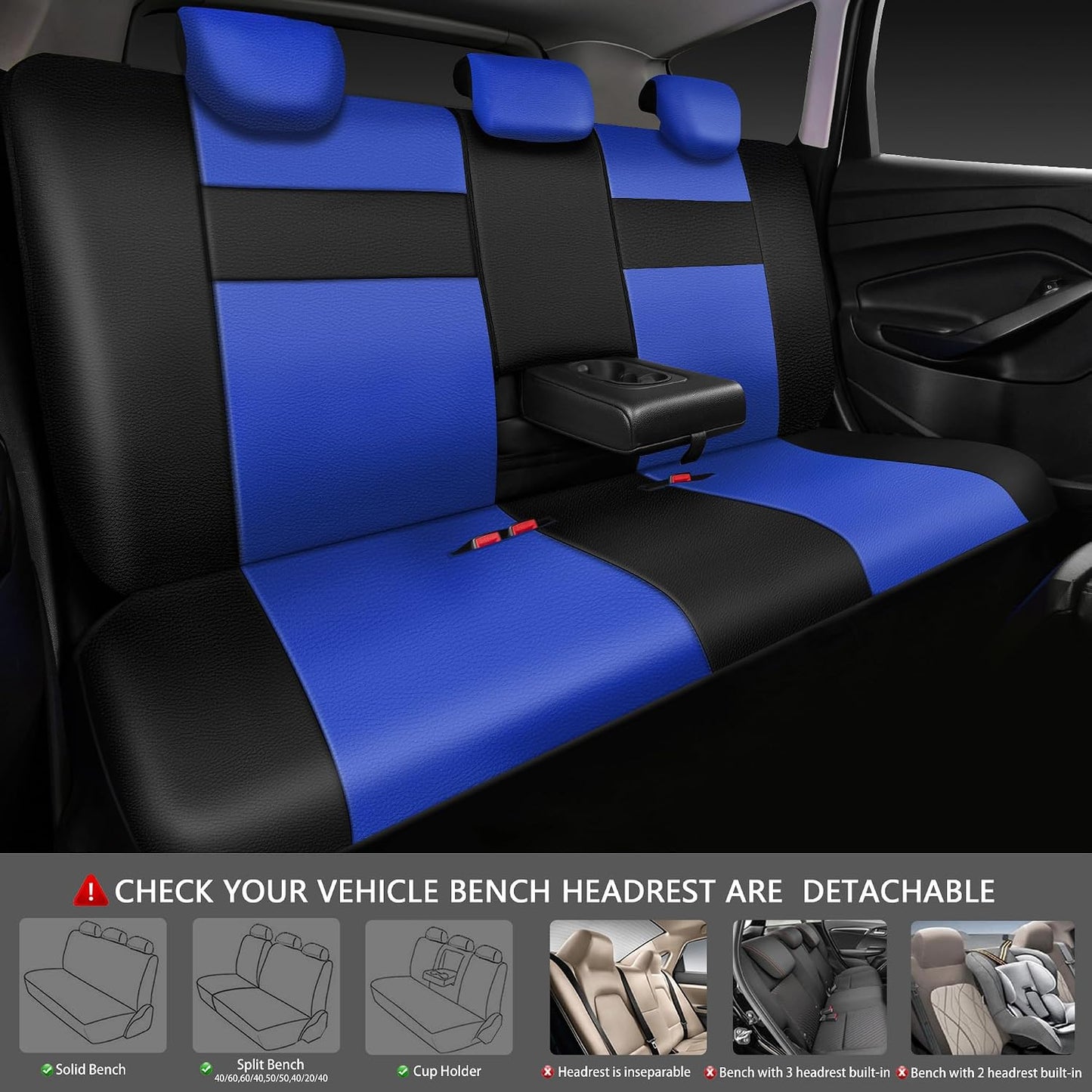 CAR PASS Leather Seat Covers Full Set Universal Water Resistant 3D Foam Back Support, Luxury Comfort Automotive 5 Seat Covers All Season Fit for SUV,Sedan,Van, Airbag Compatible Elegance(Pure Black)