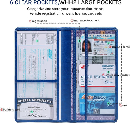 Car Registration and Insurance Card Holder for Women Men, Orange Glove Box Paperwork Organizer with Magnetic Buckle for Easy Access and Protect Documents and Various Cards in Vehicle
