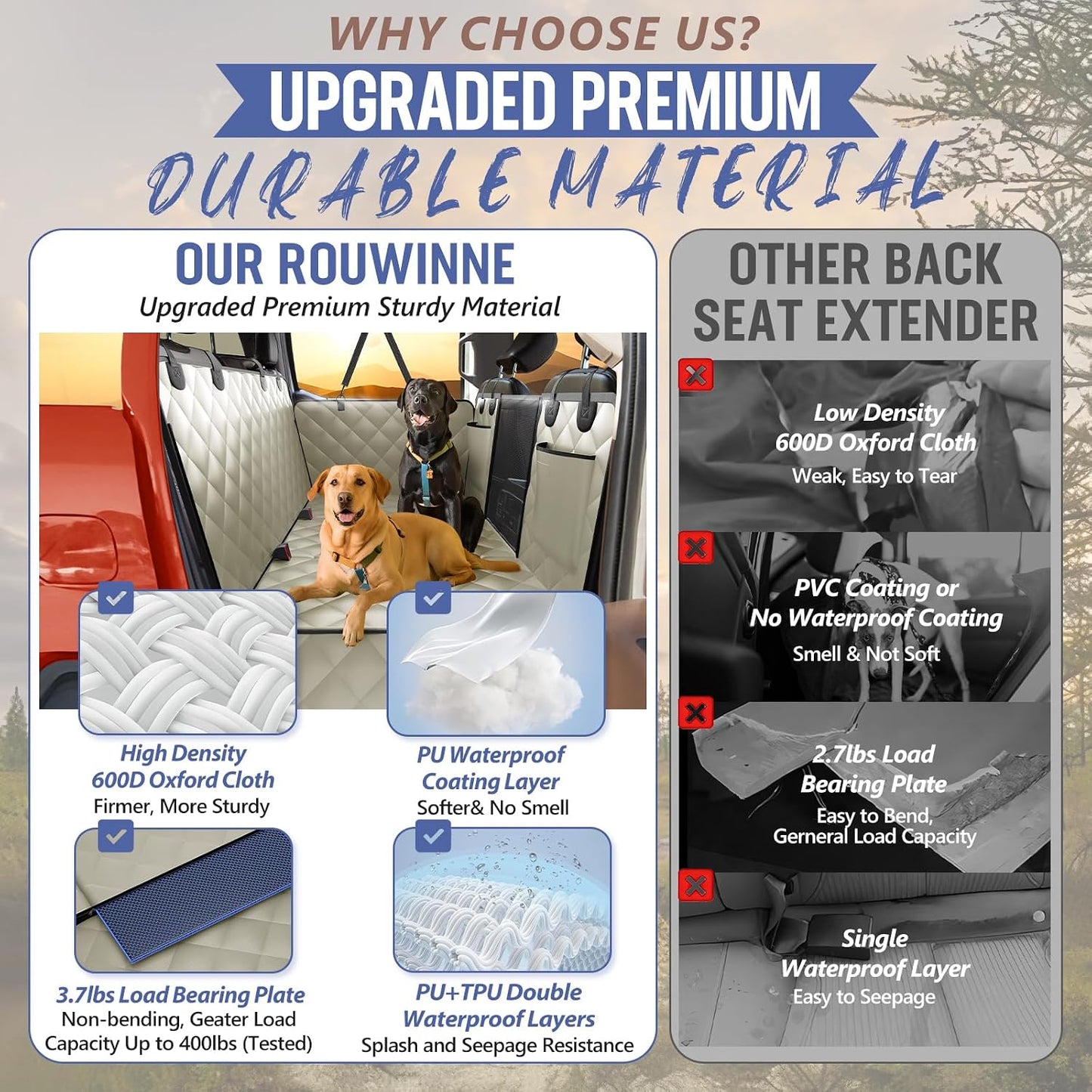 Back Seat Extender for Dogs-Large Space, Dog Car Seat Cover Hard Bottom Holds 420lbs, Sturdy Backseat Extender for Dogs,Upgraded Waterproof Pet Car Bed Dog Hammock for Car, SUV,Truck, Black