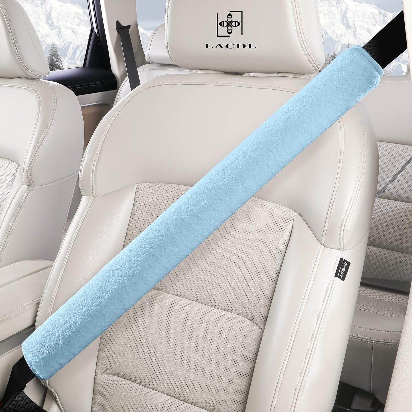 LACDL Extra Long Seatbelt Cover Super Soft Furry for Adults Kids Women & Men, Thick Plush Full Car Seat Belt Strap Cushion, Fluffy Shoulder Pad Protector, Auto Interior Accessories, 1pc, Black, 15.5in