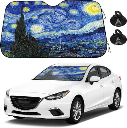 Car Windshield Sunshade, 58.7" × 31.5" Reflective Starry Sky Auto Window Sun Shield for UV Protection, Foldable Starry Night Front Windshield Sunshade Cover for Most Cars (Standard)