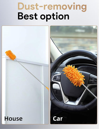 Microfiber Duster for Cleaning, Tukuos Hand Washable Dusters with 2pcs Replaceable Microfiber Head, Extendable Pole, Detachable Cleaning Supplies for Office, Car, Window, Furniture, Ceiling Fan