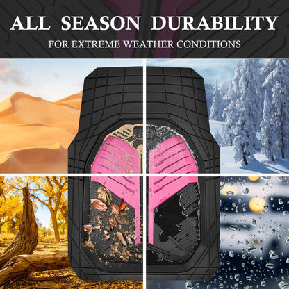 CAR PASS Heavy Duty Rubber Car Mats with Cargo Liner, Deep-Dish Car Floor Mats and Trunk Mat All Weather, Universal Trim-to-Fit for SUVs Trucks Sedans, Waterproof Anti-Slip, Trimmable V12 Black
