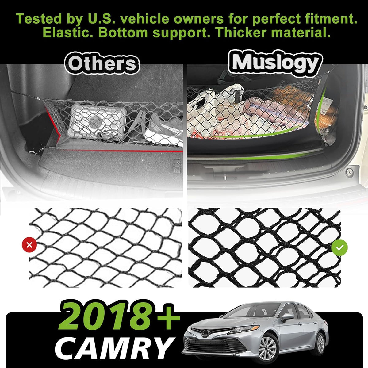 Muslogy Truck Bed Cargo Net Trunk Netting Compatible with 2023-2025 2026 Honda CR-V Accessories, Pickup Cargo Organizer SUV Sedan Storage Net w/Heavy Duty Carabiners - Colors A
