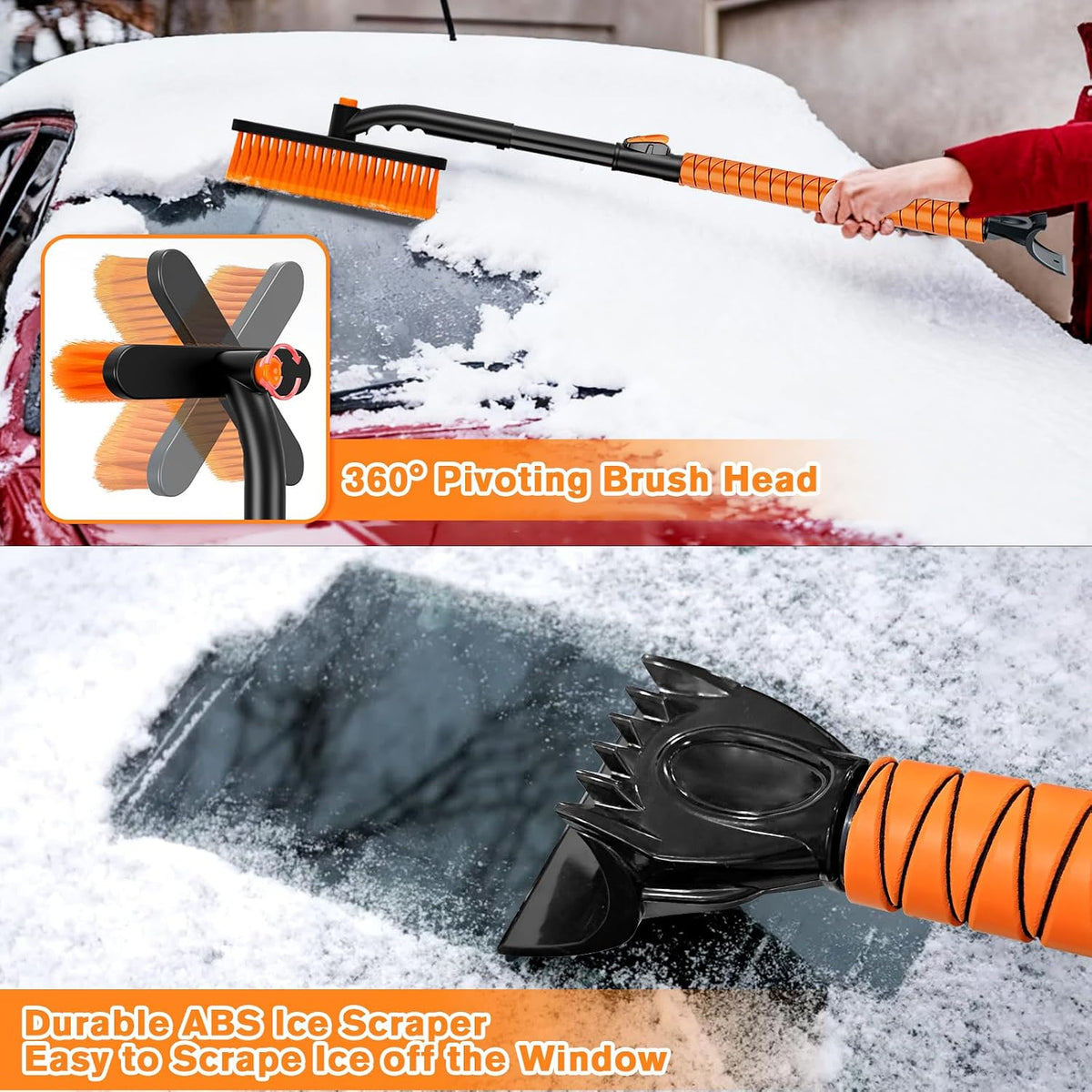 Showvigor 25" Snow Brush and Ice Scrapers for Car Windshield, 2-in-1 Detachable Design with Paint Protection, Extra Long Snow Removal Tool for Cars, Trucks, SUVs - Great for Drivers