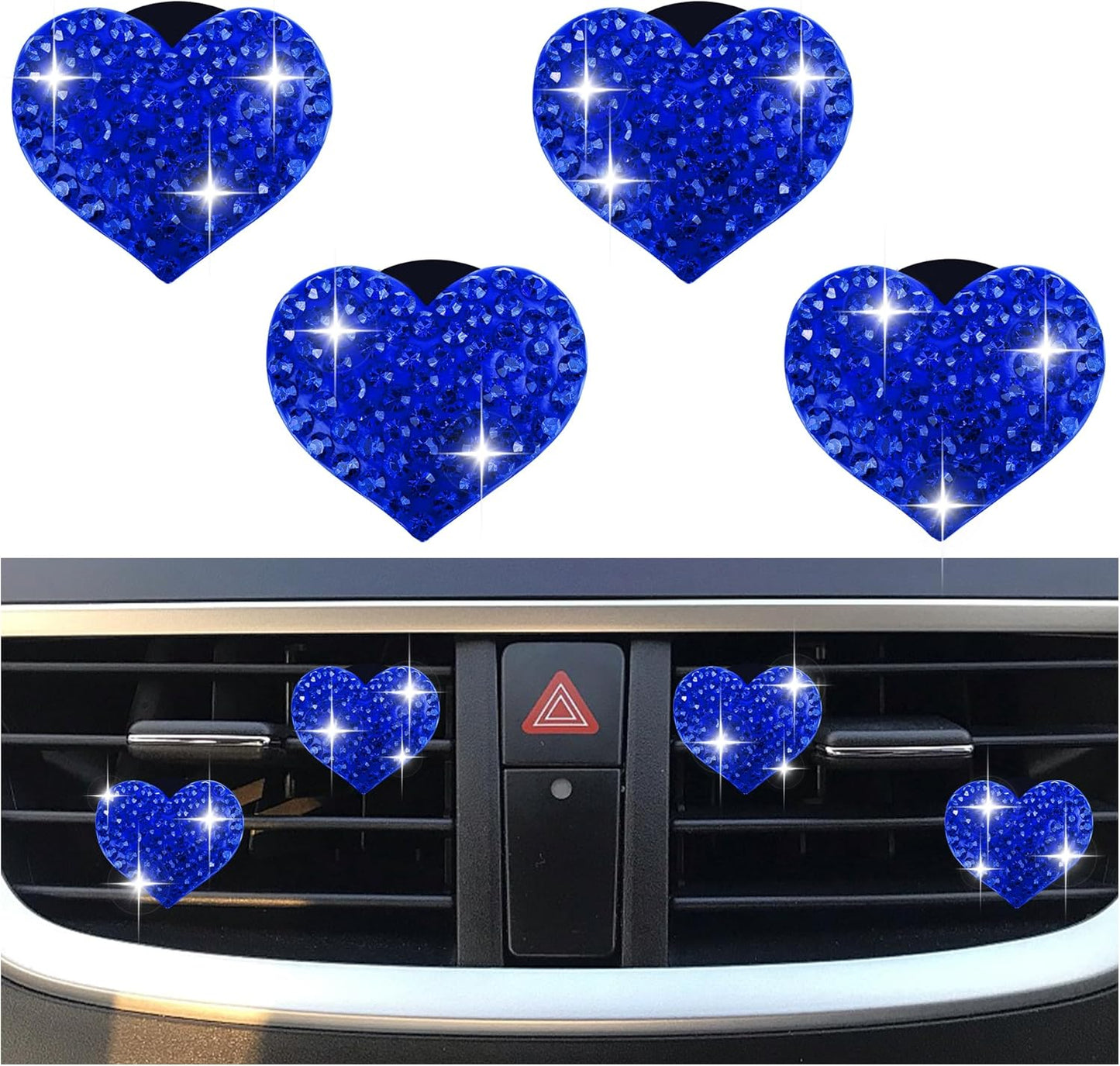 4PCS Heart-Shaped Car Vent Clips with Rhinestone,Bling Air Vent Clips Car Decorations,Premium Shiny Car Clips for Vents CCar Accessories Interior for Cars,Trucks,SUVs (Pink)