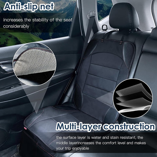 Sinvitron Car Seat Protector for Child Car Seat - Waterproof Non-Slip Leather Mat with 2 Mesh Pockets, Universal Seat Cover for Baby, Pets & Vehicles(2-Pack,Black)