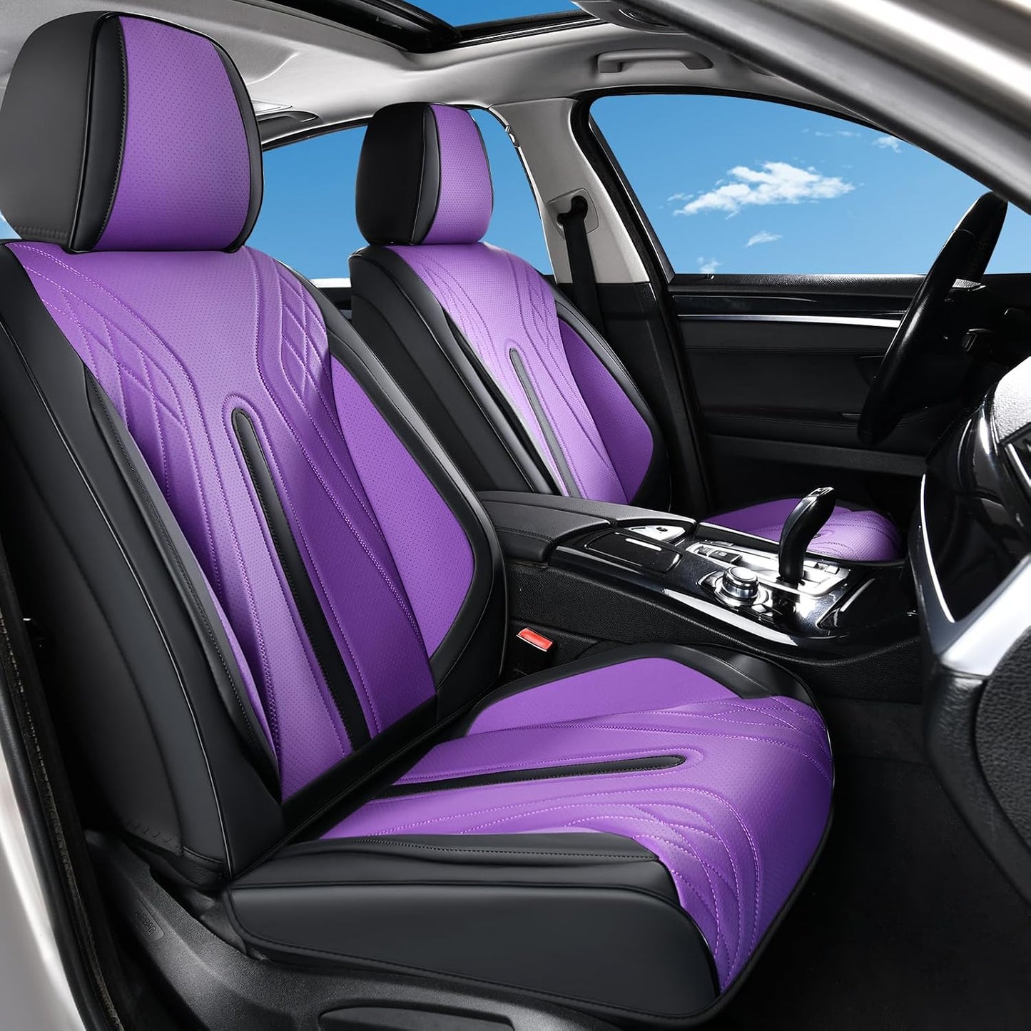 Huidasource Coffee Seat Covers Full Set, Universal Fit for Most Cars Trucks SUV, Full Coverage Leather Seat Cover, Airbag, Cupholder Compatible, Velcro Adjustable, Heaating/Cooling Function Retain