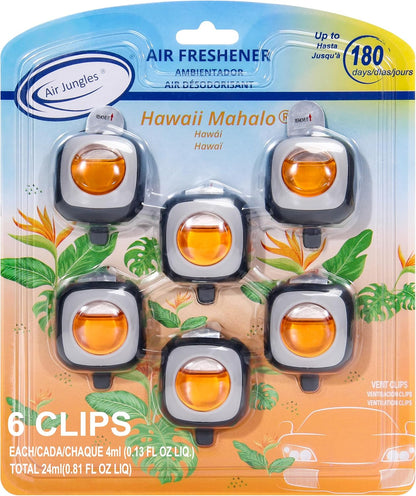 Air Jungles New Car Scent Car Air Freshener Vent Clip, 6 Count Long Lasting Up to 180 days, Natural Essential Oil Car Fragrance Accessories for Women and Men, Odor Eliminator - 4ml Each