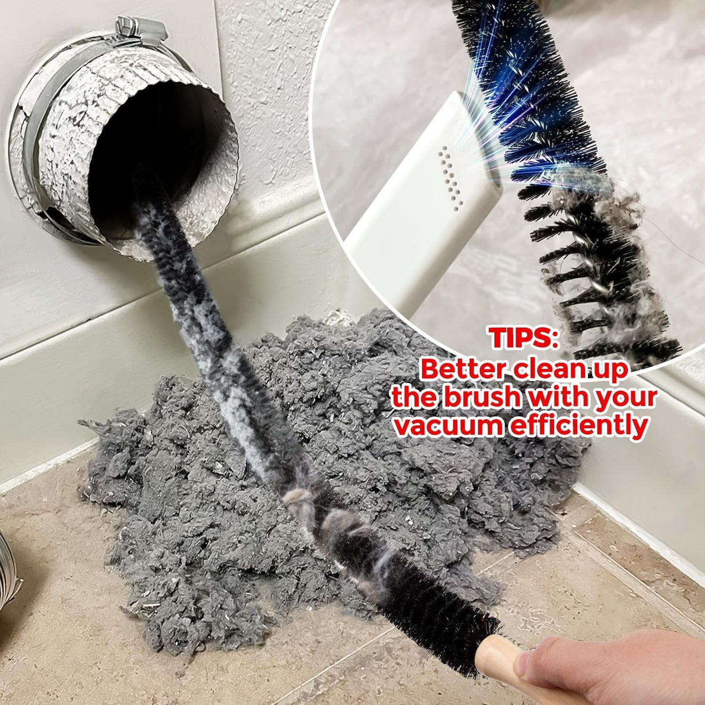 Holikme 3 Pcs Dryer Vent Cleaner Kit, 304 Stainless Steel Replacement Lint Brush for Clothes Dryer Vent Trap, Cleaning Brush & Flexible Crevice Tool