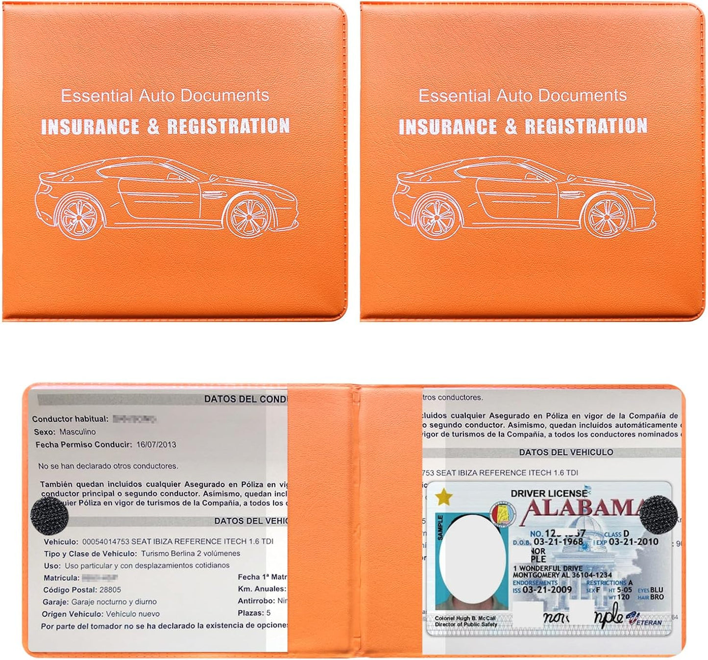 Yourkar 4PCS Car Registration Insurance Holder, Vehicle Glove Box Car Organizer with Magic Tape Closure, Driver License Keeper for Cars, Car Accessories (Big Car, Blue