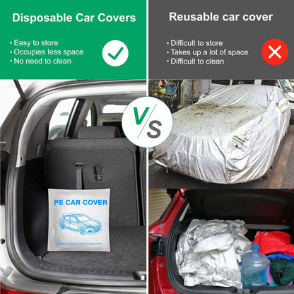 4 Pack Universal Disposable Car Covers - Waterproof Plastic Car Cover for Automobiles - Universal Vehicle Cover with Elastic Band for Sedan Outdoor Snow Rain Weather, (Size L 4Pack)