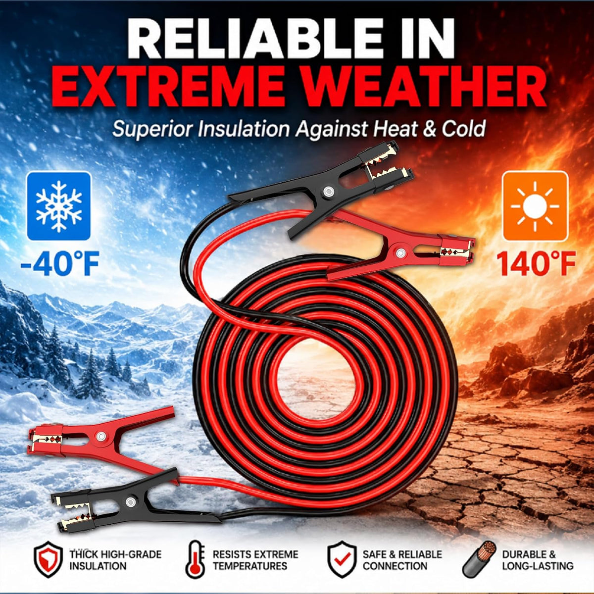 Jumper Cables for Car,8 Gauge 12 Feet Heavy Duty Booster Cable,Quick Connect Automotive Wires with Alligator Clamps,Carrying Bag for Cars Trucks