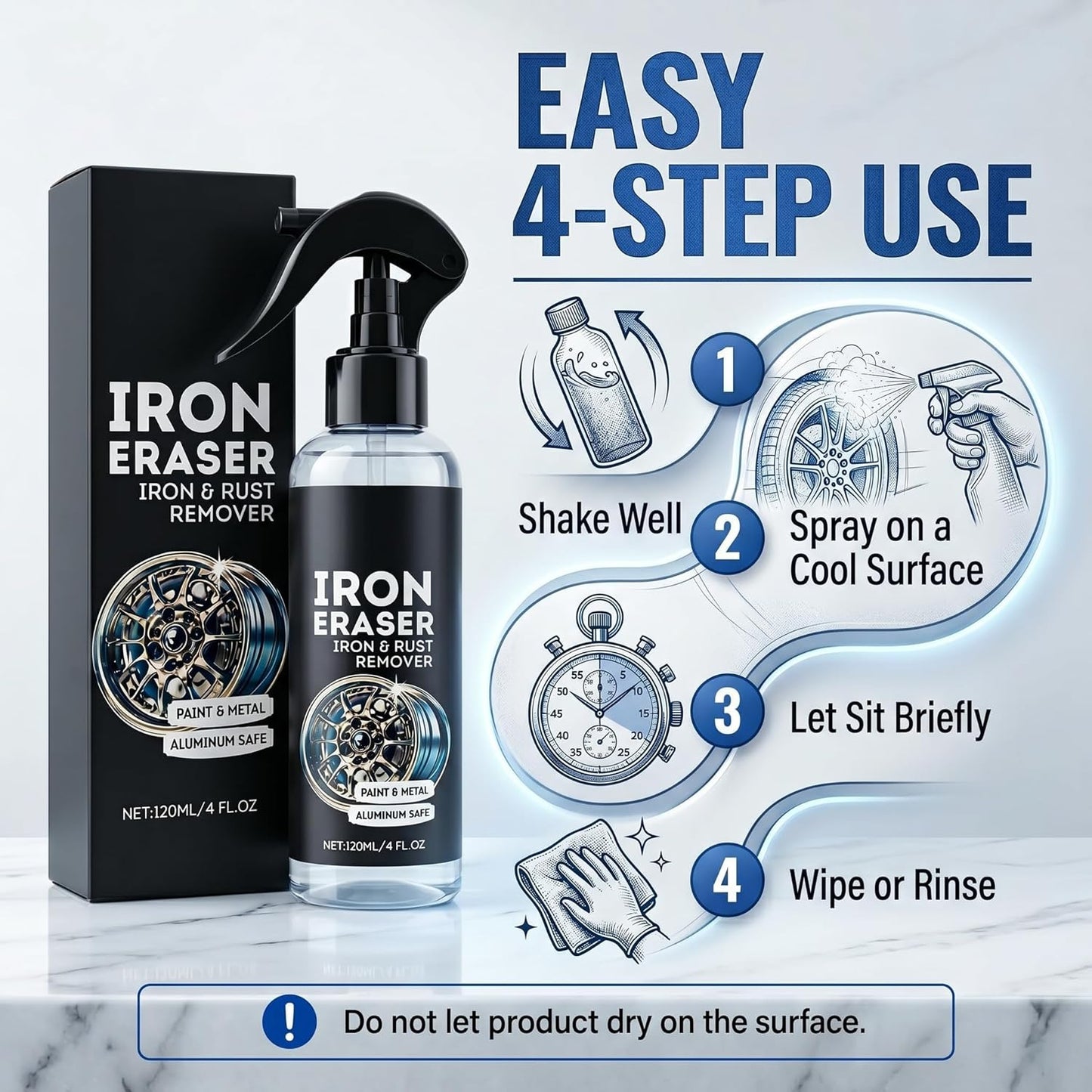 Iron Eraser Iron and Rust Remover, 2PCS Iron Eraser Rust Remover Spray for Car Wheels and Paint, Fast Acting Rust and Brake Dust Remover, 2026 New Professional Automotive Surface Cleaning (0A)