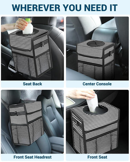 Capolo Car Trash Can with Lid, Leakproof Car Trash Bag Hanging Waterproof Automotive Garbage Can with Storage Pockets Mini Vehicle Trash Bin for Back/Front Seat(Black,2.5 Gallon)