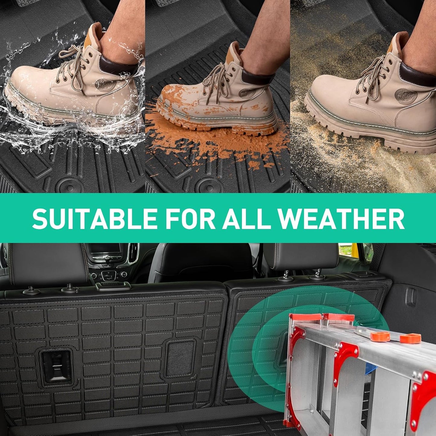 Car Floor Mats for Chevy Equinox & for Gmc Terrain: 2018 2019 2020 2021 2022 2023 2024 All Weather Rear Backrest Mats for Equinox 18-24 Rubber Black Trunk Liner Accessories for Terrain TPE Mats(6PCS)