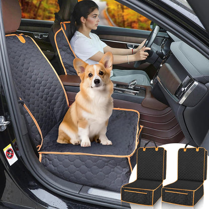 1 Pack Front Seat Car Cover, Waterproof Dog Car Seat Cover, Non-Slip & Scratch-Proof, Pet Car Seat Protector with Side Flaps and Storage Pocket, Car Seat Cover for Most Cars, Trucks and SUVs