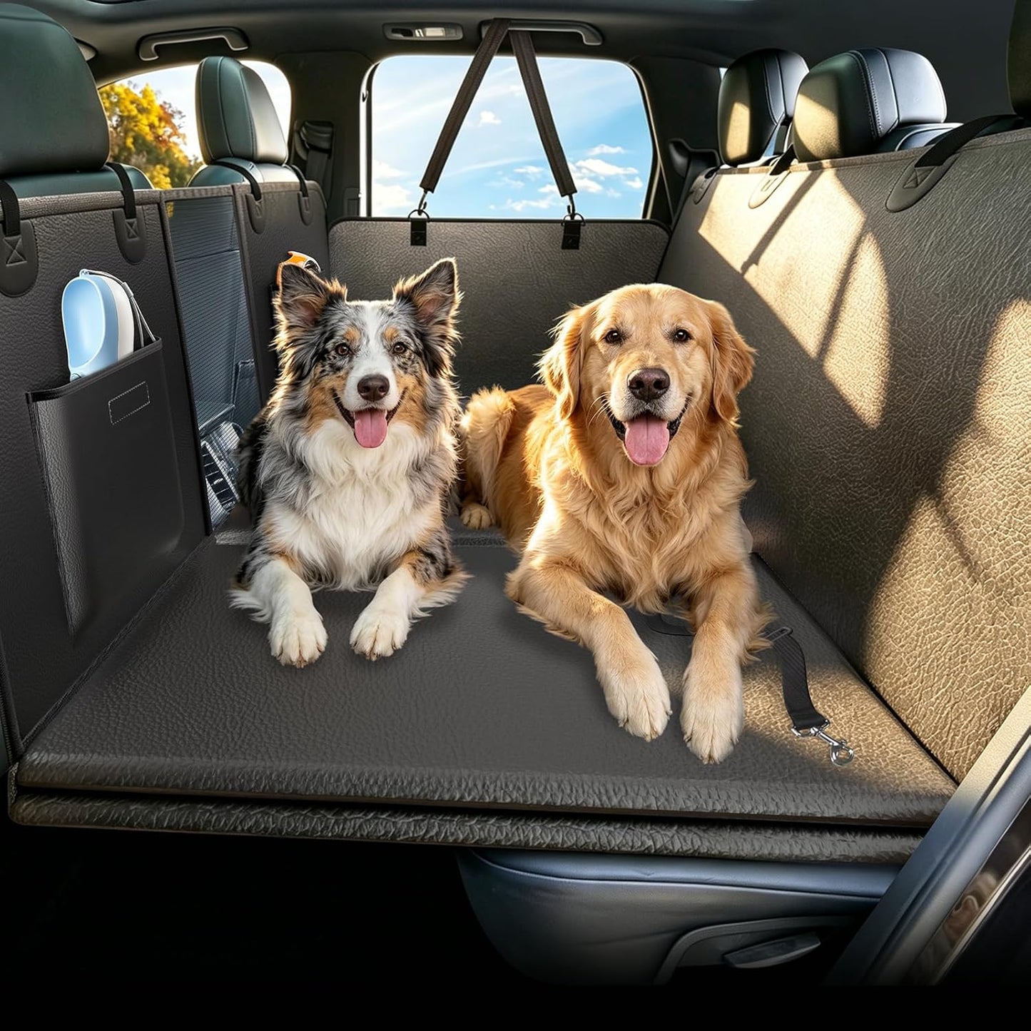 Back Seat Extender for Dogs-Large Space, Dog Car Seat Cover Hard Bottom Holds 420lbs, Sturdy Backseat Extender for Dogs,Upgraded Waterproof Pet Car Bed Dog Hammock for Car, SUV,Truck, Black