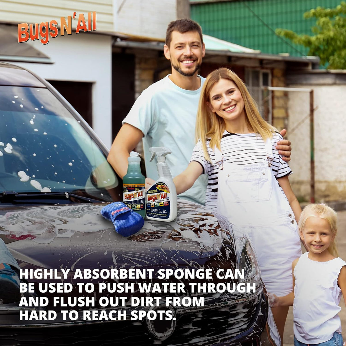 Bugs N’ All Bug Sponge - Bug and Tar Remover for Car Exterior and Interior - Ultra Soft Mesh Car Wash Sponge for Scratch Free Scrubbing - 8.25 by 4.75 inch, 1 Pack