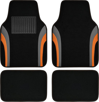 CAR PASS Leather Waterproof Sporty Car Floor Mats Carpet,Universal Automotive Floor Mat Fit for Sedans, Cars, Mid Trucks, Vans, SUV, Set of 4 (Black and Gray)