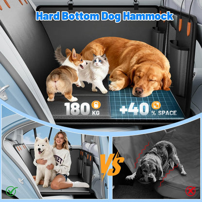 Dog Car Seat Cover for Back Seat with Hard Bottom,Waterproof Back Seat Extender for Dogs,Dog Hammock Dogs Bed for Cars, SUVs,Pet Seat Cover for Back Seat Holds 400lbs with Mesh Window & Pocket