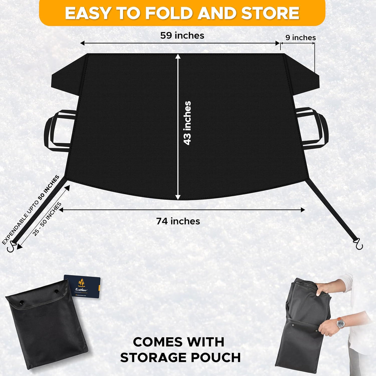 EcoNour Windshield Cover for Ice and Snow - Universal Fit for Car, SUV, Truck, Heavy Duty 600D Oxford Fabric Frost Protector for Ice & Sleet, Includes Anti-Theft Straps, Medium (69"x42")