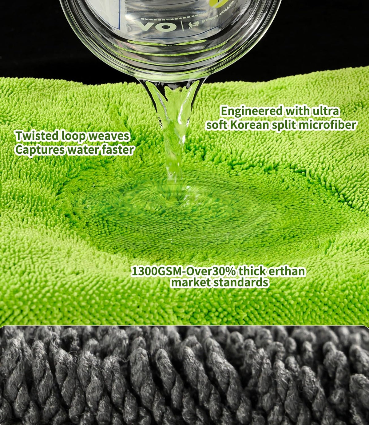 2-Pack Car Drying Towels 24x36 Inch 1300GSM, Twisted Loop Microfiber Cloth for Auto Detailing - Super Absorbent, Lint-Free & Streak-Free for SUV, Truck & Window (Gray-Green)