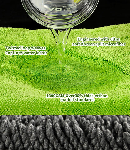 2-Pack Car Drying Towels 24x36 Inch 1300GSM, Twisted Loop Microfiber Cloth for Auto Detailing - Super Absorbent, Lint-Free & Streak-Free for SUV, Truck & Window (Gray-Green)