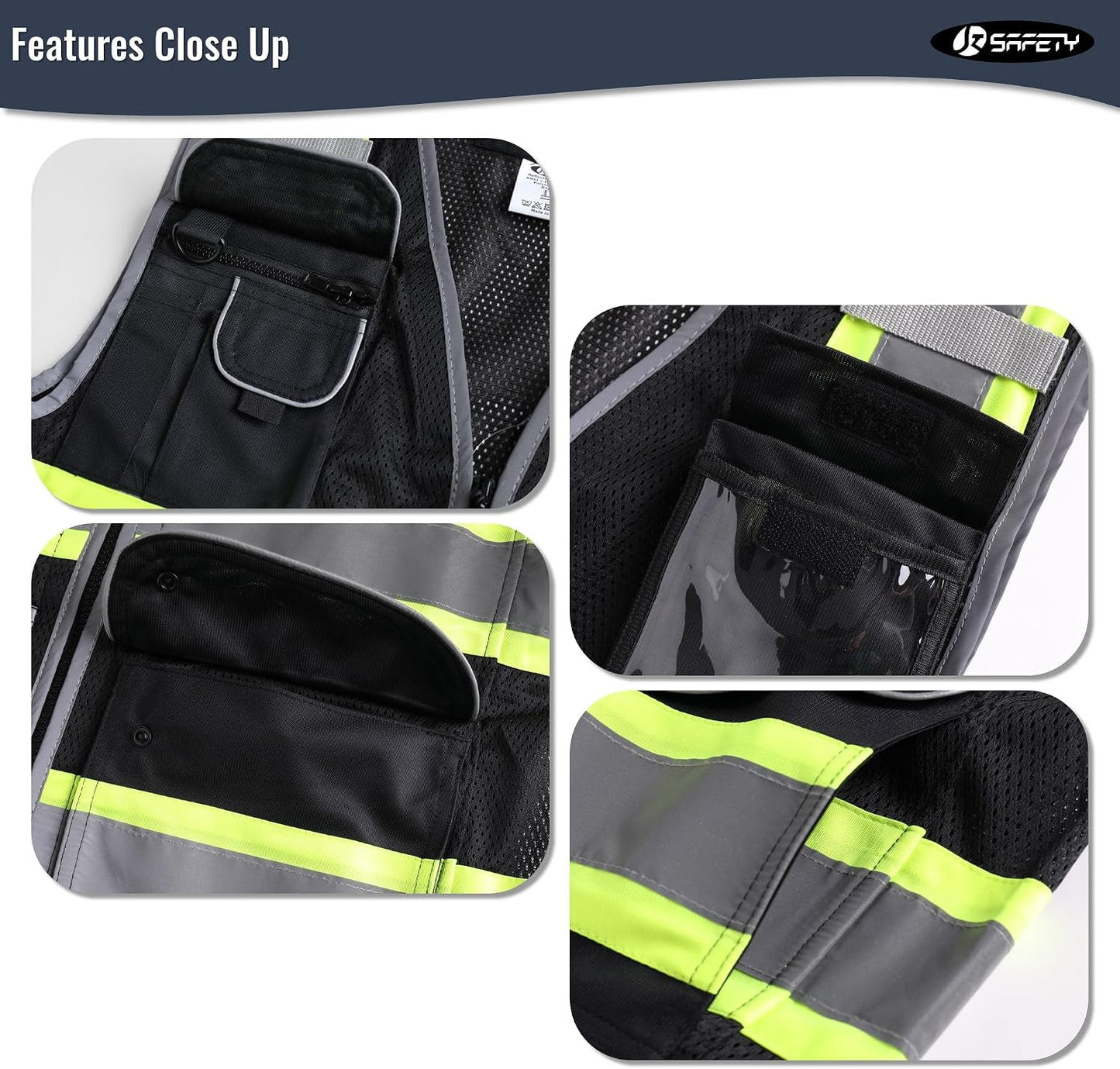 JKSafety 9 Pockets Class 2 High Visibility Zipper Front Safety Vest With Reflective Strips,Meets ANSI/ISEA Standard (Large, 150-Yellow) - Colors A