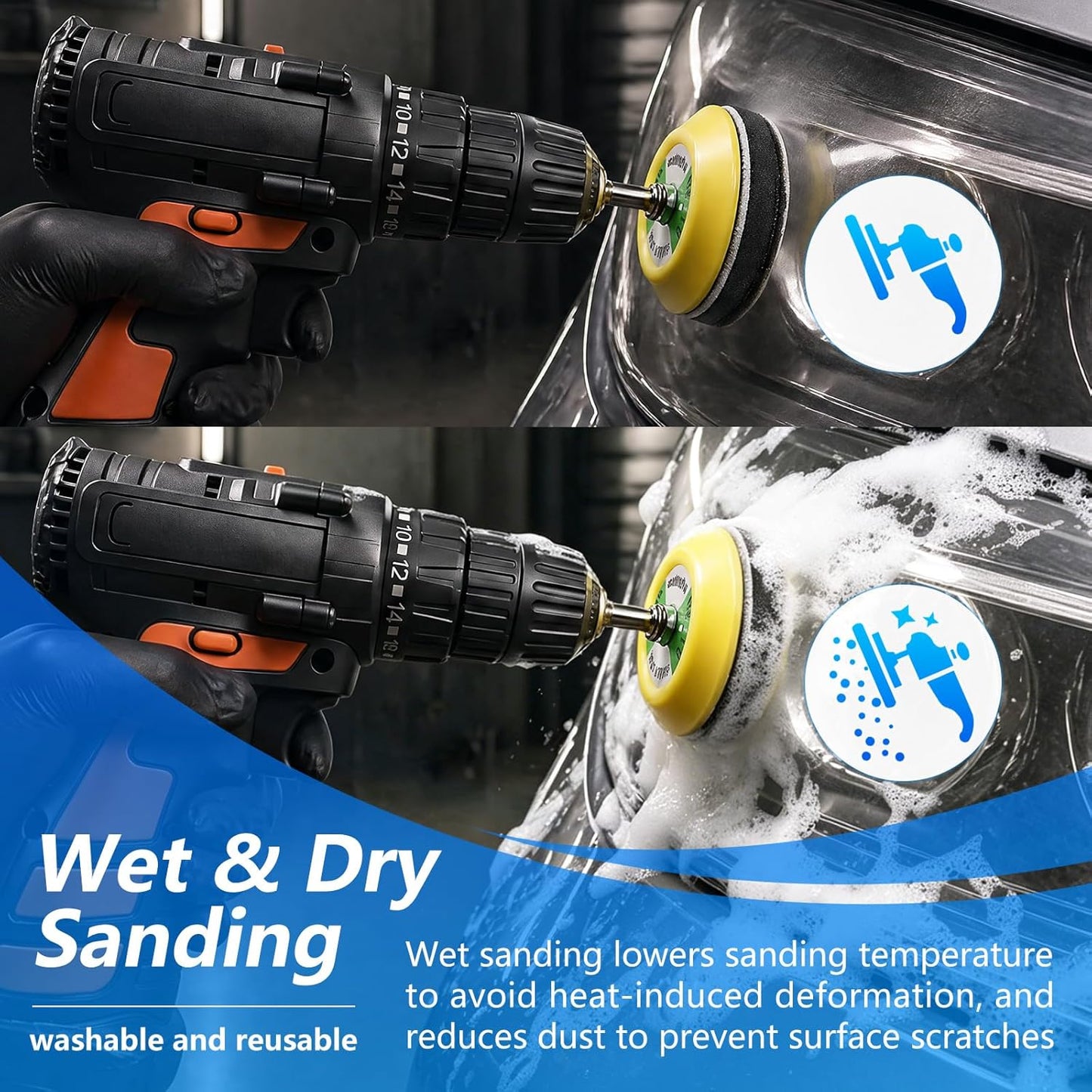 143 PCS 3 Inch 60-10000 Grit Headlight Restoration Kit, Wet Dry Hook and Loop Sanding Discs, Drill Polishing Kit Equipped with Sandpaper Pads and Rotary Tools for Wood, Metal, Glass and Small Jobs