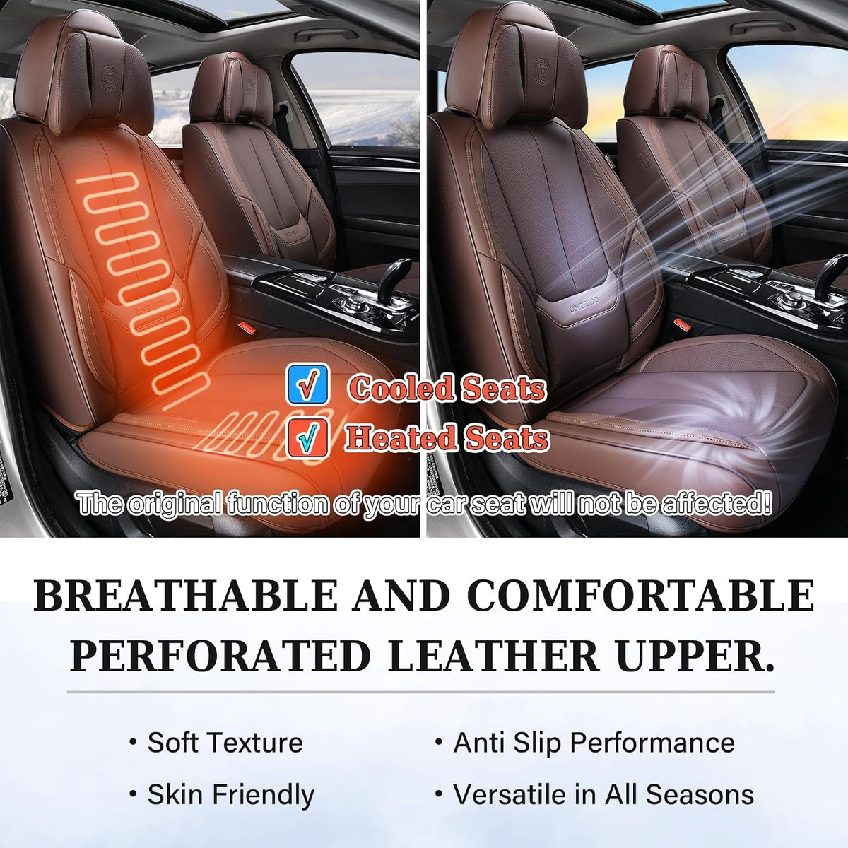 Coverado Seat Covers Full Set, Black Seat Covers for Cars 5 Seats, Car Seat Protector, Waterproof Nappa Leather Car Seat Cushion, Front and Rear Car Seat Cover Fit for Most Sedans SUV Pick-up Truck - Colors B
