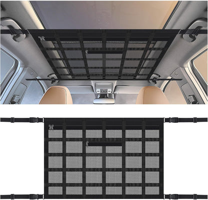 Upgrade Car Ceiling Cargo Net Pocket with Zip,Double Layers+Avoid Sagging Roof Cargo Bag for Toy,Quilts,Tickets,Universal Road Trip Essentials Car Organizers and Storage for Truck SUV