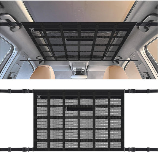 Upgrade Car Ceiling Cargo Net Pocket with Zip,Double Layers+Avoid Sagging Roof Cargo Bag for Toy,Quilts,Tickets,Universal Road Trip Essentials Car Organizers and Storage for Truck SUV