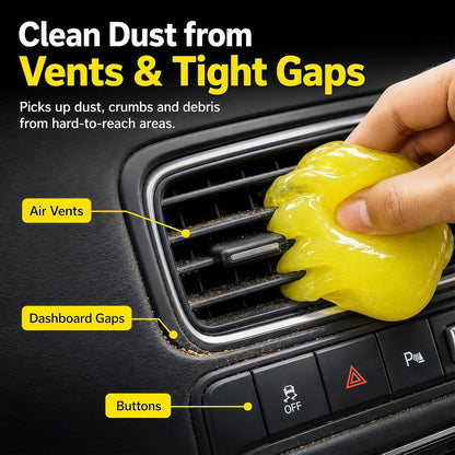 TeSabMi Car Cleaning Gel, Reusable Cleaning Putty & Dust Slime for Air Vents, Dashboard Gaps, Cup Holders, Console Buttons, Vehicle Interior Detailing Accessories, Yellow, 160g