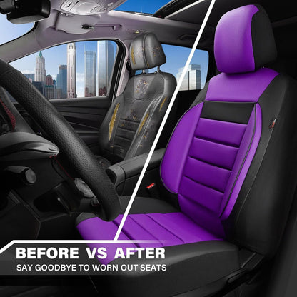 CAR PASS Faux Leather Car Seat Covers Front Seats Only, 3D Foam Support Car Seat Covers, Universal fit for Trucks Vans SUVs Sedans Automotive Comfortable, Airbag Compatible 2 Pieces Front Solid Black