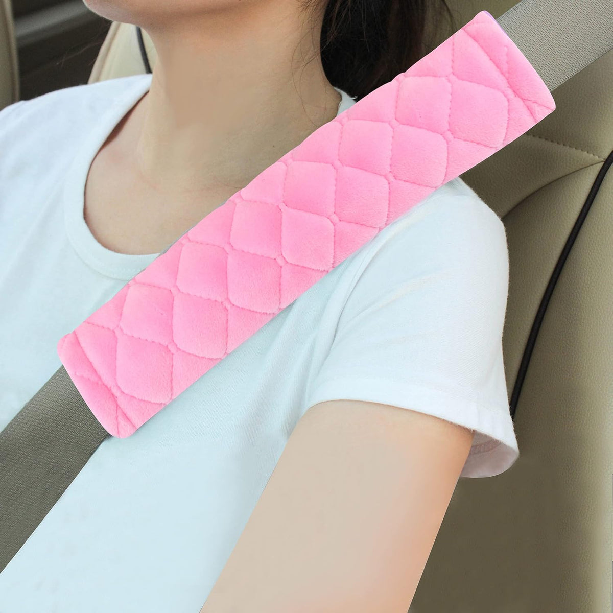Amooca Soft Auto Seat Belt Cover Seatbelt Shoulder Pad 2 PCS for a More Comfortable Driving Compatible with All Cars and Backpack Black